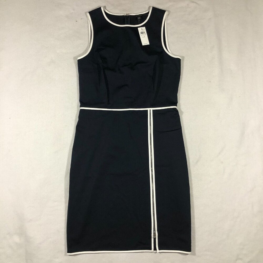 Ann Taylor Dress Womens 6T Tall Tank Pencil Dress Career Navy White Zip NEW $139